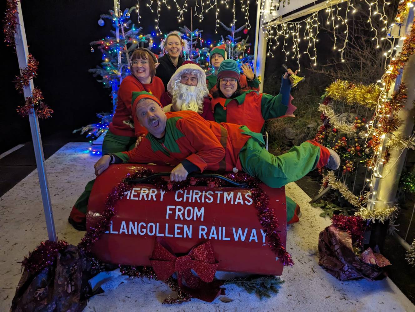 Santa and his elves on the Llangollen Railway Christmas Sleigh