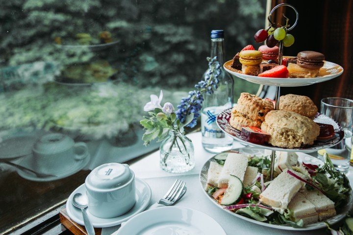 a table topped with plates of food on a plate